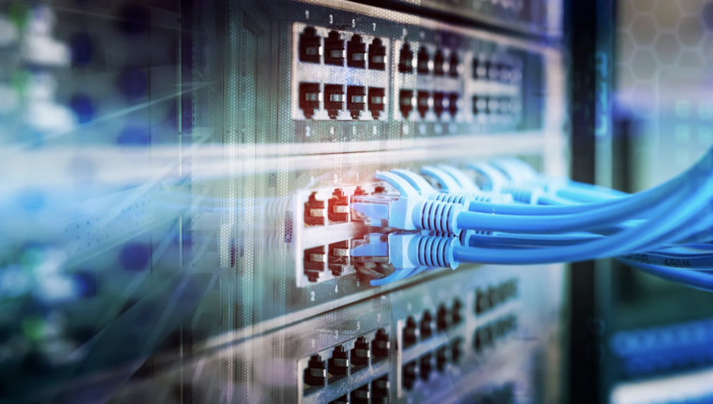 Services network cables in a server rack, highlighting expert computer networking solutions